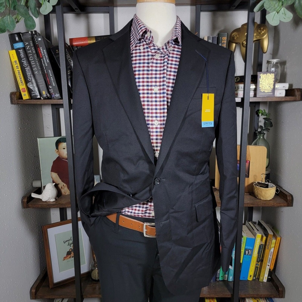 Stafford Men's Sport Coat Black 100s Wool Stretch Comfort Classic Size 40R‎ NEW